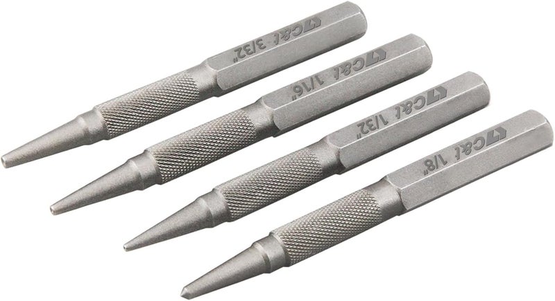 CT+ 4-Piece Nail and Punch Set, 1/32, 1/16, 3/32, 1/8Inch, Nail Setter Punch & Center Punch Set, Professional woodworking and carpentry tool kit - Image 1